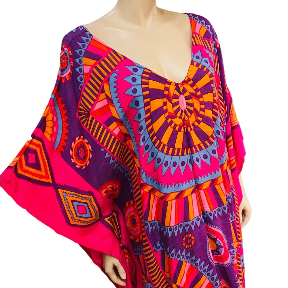 Theodora & Callum Kaftan Cover up One Size Boho Print New with Tag Fits Large - Picture 7 of 10